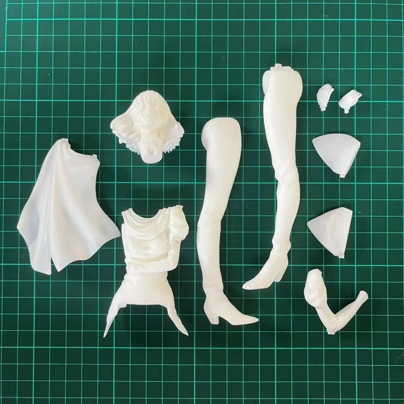 Pink-Haired Female Warrior in Blue Tunic and Red Cape, Resin Model Figure Kit, Anime Theme, Unassembled and Unpainted