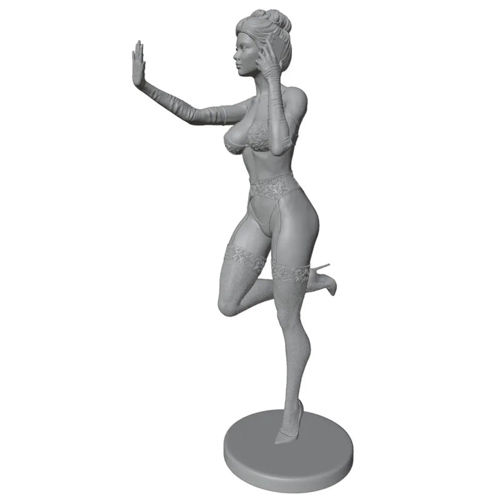 75mm Pin-up Girl Leaping with Waving Hand, Resin Model Figure Kit, Unassembled and Unpainted