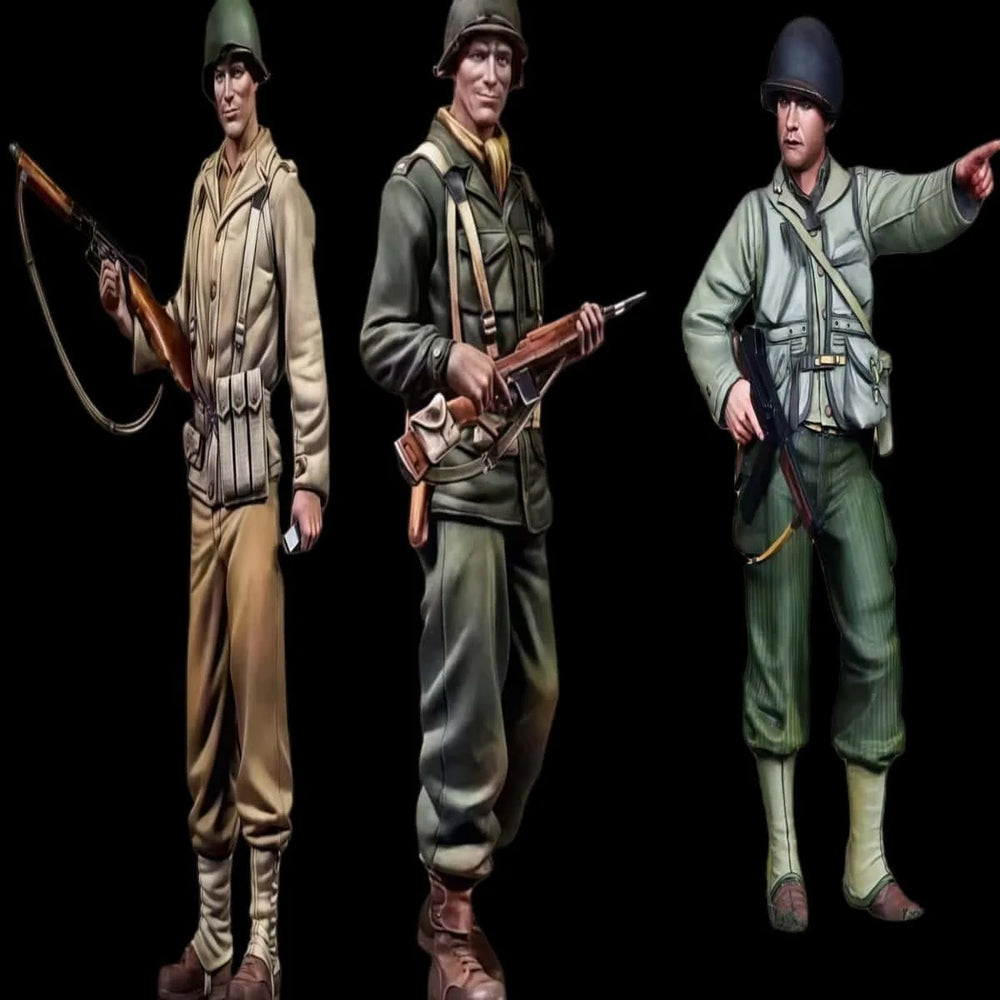 1/35 WWI Infantry Officer Pointing with Rifle Squad, 3 Figures, Resin Model Figure Kit, Unassembled and Unpainted