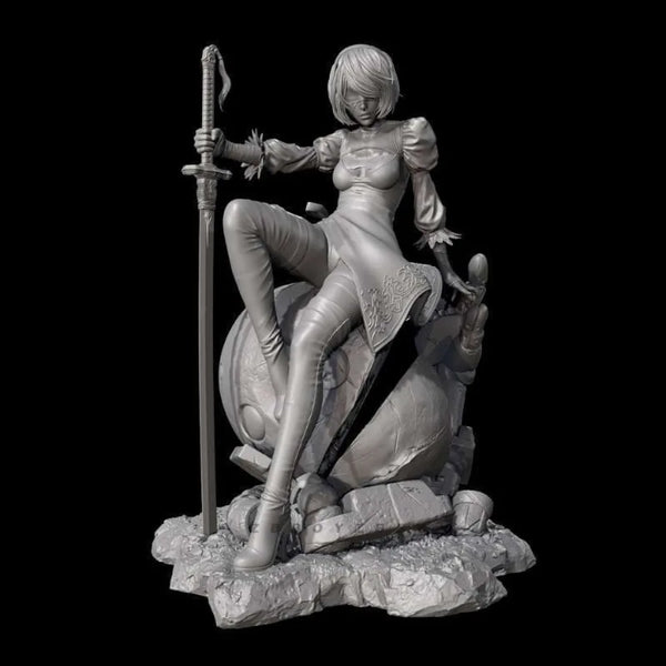 80mm Female Swordsman, Resin Model Figure Kit, Fantasy Theme, Unassembled and Unpainted