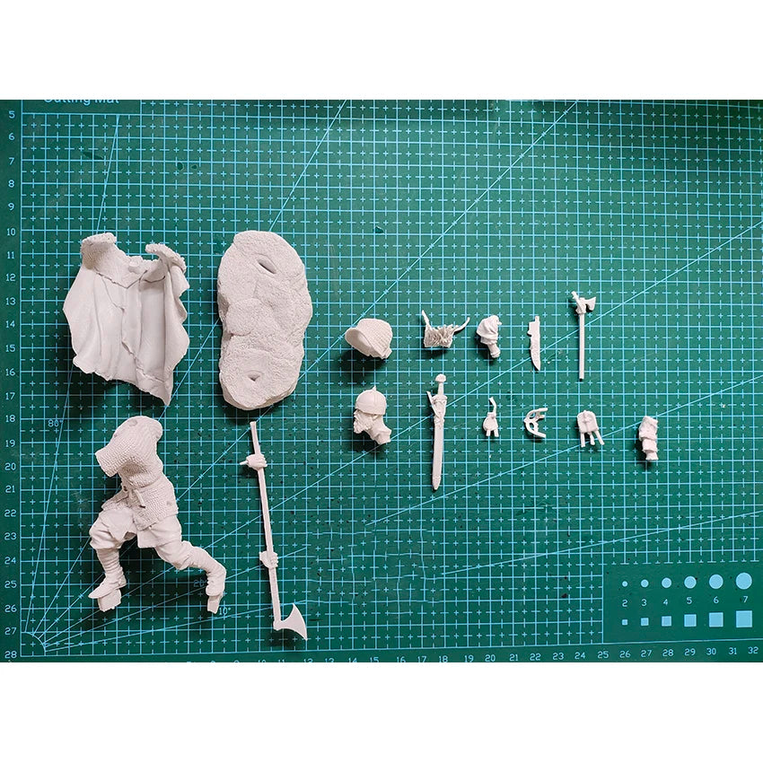 1/18 Barbarian Warrior Lunging with Battle Axe, Resin Model Figure Kit, Fantasy Theme, Unassembled and Unpainted