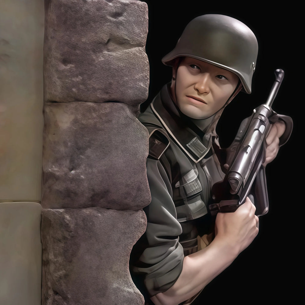 90mm WWII Allied Combat Scene, 5 Figures, Resin Model Diorama Kit, Unassembled and Unpainted