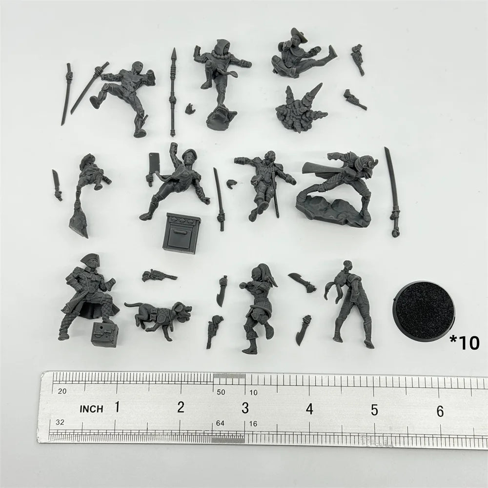 30mm Jester Warriors, 10 Figures, Resin Model Figure Kit, Fantasy Theme, Unassembled and Unpainted