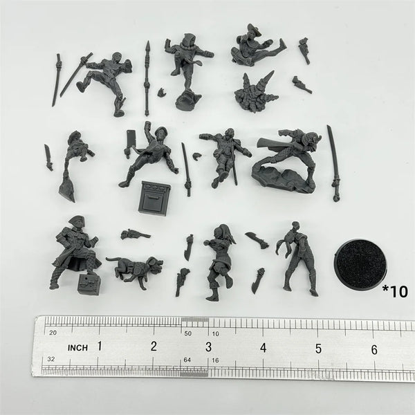 30mm Jester Warriors, 10 Figures, Resin Model Figure Kit, Fantasy Theme, Unassembled and Unpainted