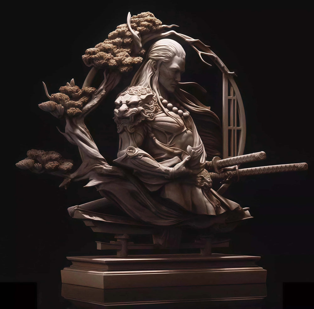 1/10 Sorceress with Wild Flowing Hair, Resin Model Bust Kit, Fantasy Theme, Unassembled and Unpainted