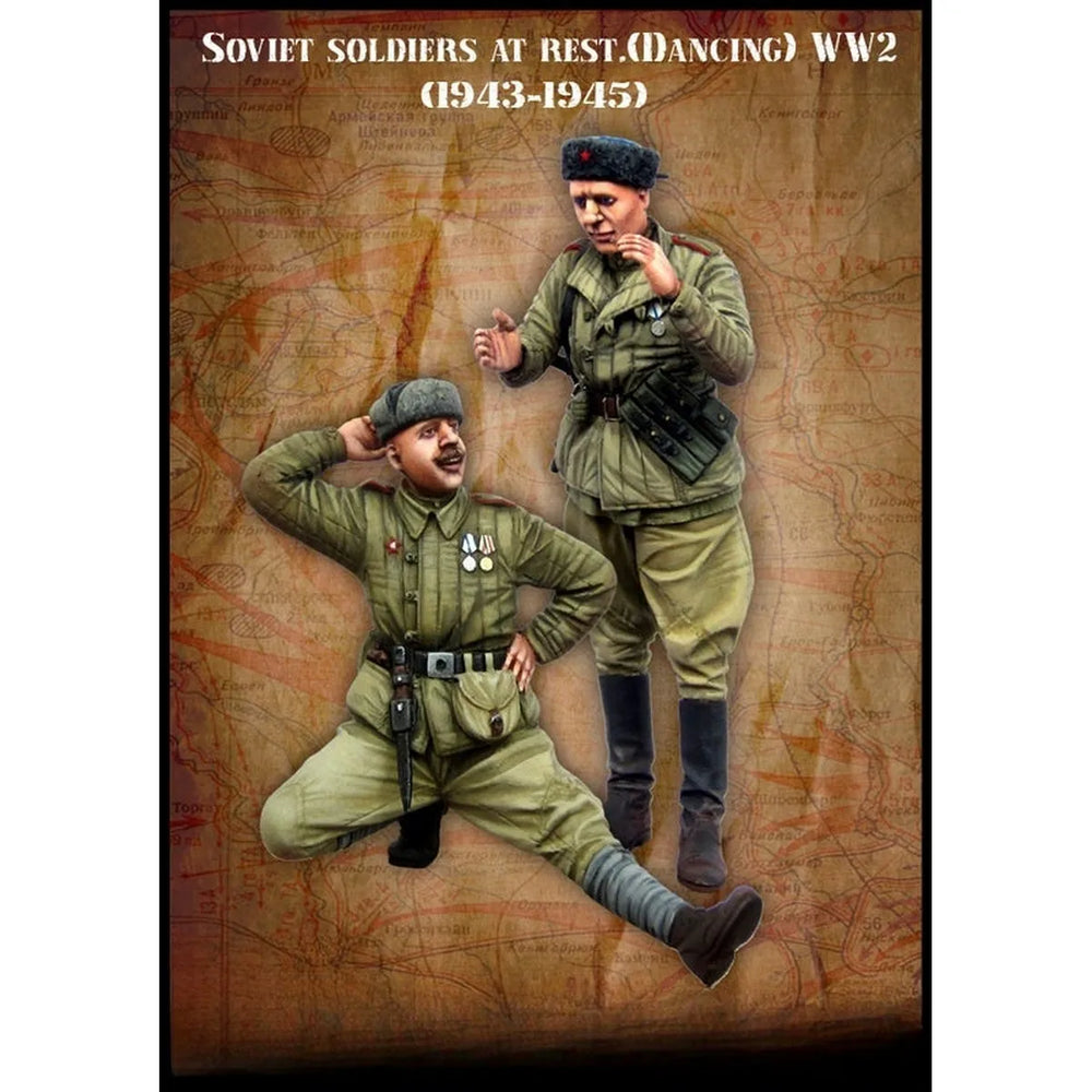 1/35 WWII Soviet Soldiers Resting and Dancing, 3 Figures, Resin Model Figure Kit, Unassembled and Unpainted