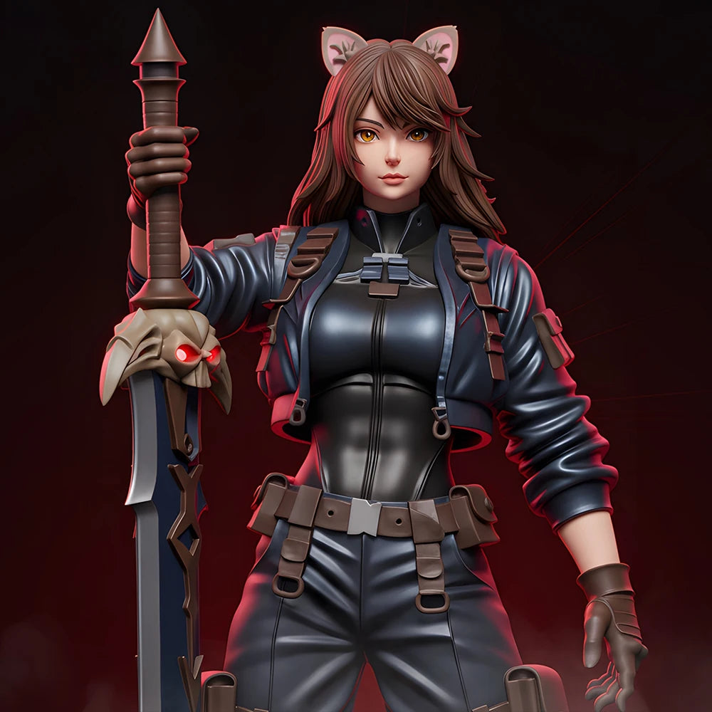 1/24 Cat Warrior Girl, Resin Model Figure Kit, Fantasy Theme, Unassembled and Unpainted