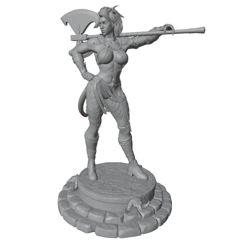 1/24 Female Barbarian Warrior with Horned Helm and Halberd, Resin Model Figure Kit, Fantasy Theme, Unassembled and Unpainted