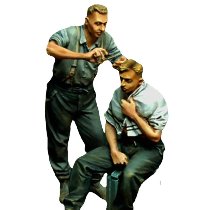 1/35 WWII Soldiers Barber Scene, 2 Figures, Resin Model Figure Kit, Unassembled and Unpainted