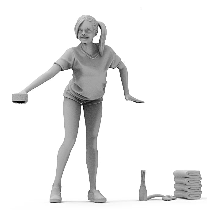 1/35 Civilian Woman Cleaning, Resin Model Figure Kit, Historical Theme, Unassembled and Unpainted