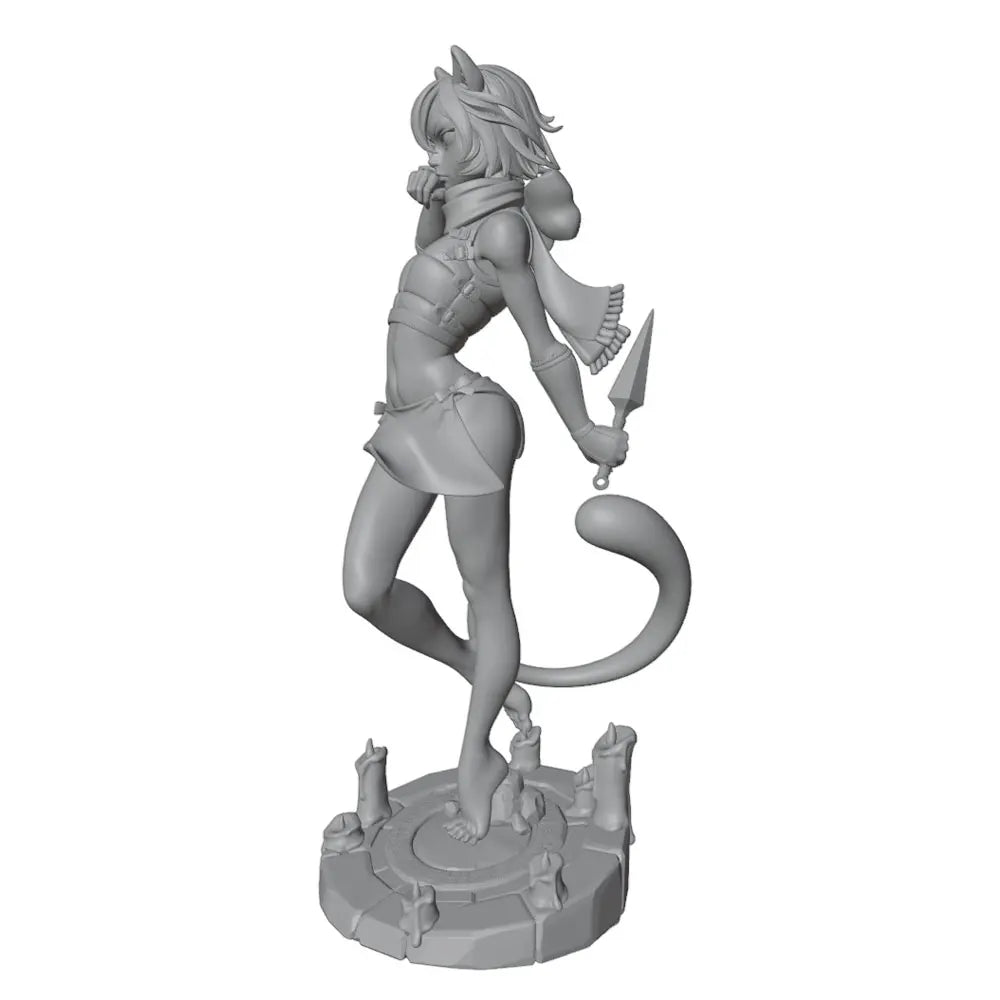 1/24 Female Warrior with Wolf Ears, Resin Model Figure Kit, Anime Theme, Unassembled and Unpainted