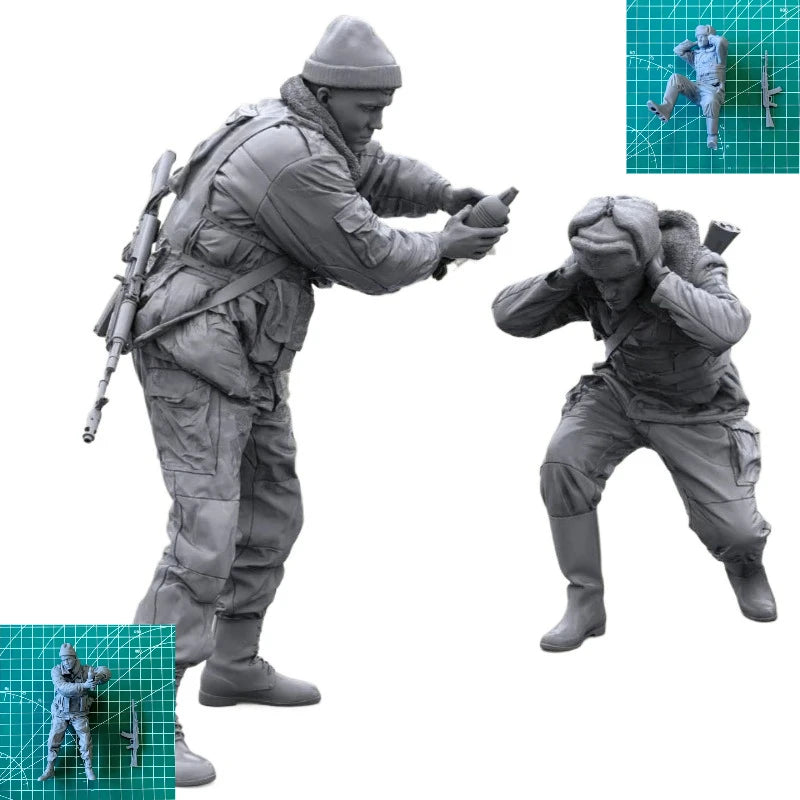 1/16 Modern Russian Internal Troops Mortar Crew, 4 Figures, Resin Model Figure Kit, Unassembled and Unpainted