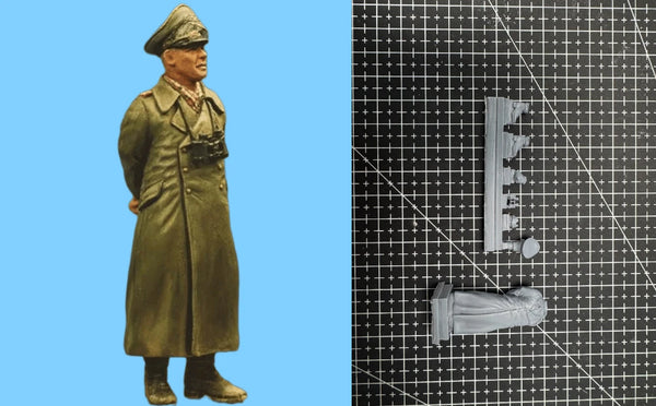 1/35 WWII German Officer in Greatcoat Standing at Attention, Resin Model Figure Kit, Unassembled and Unpainted