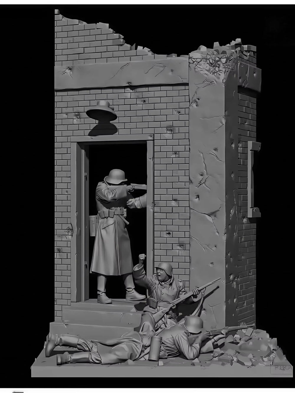 1/35 WWII German Soldiers in Winter Ruins, 3 Figures, Resin Model Diorama Kit, Unassembled and Unpainted