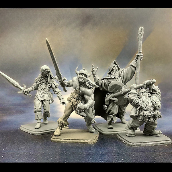 Dungeon Party Warriors, 4 Figures, Resin Model Figure Kit, Fantasy Theme, Unassembled and Unpainted