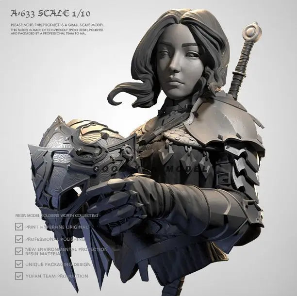 1/10 Female Knight, Resin Model Bust Kit, Fantasy Theme, Unassembled and Unpainted
