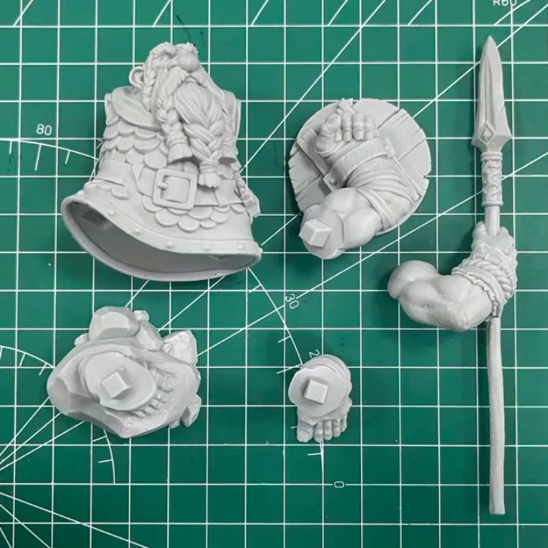 60mm Blonde Dwarf Spearman with Decorated Shield, Resin Model Figure Kit, Fantasy Theme, Unassembled and Unpainted