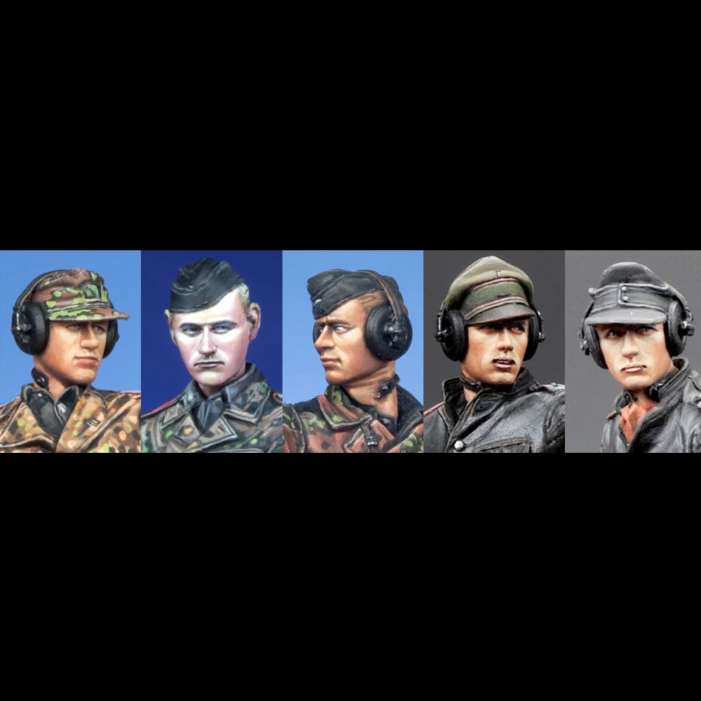 1/35 WWII German Panzer Crew Heads (5 ), 5 Figures, Resin Model Figure Kit, Unassembled and Unpainted