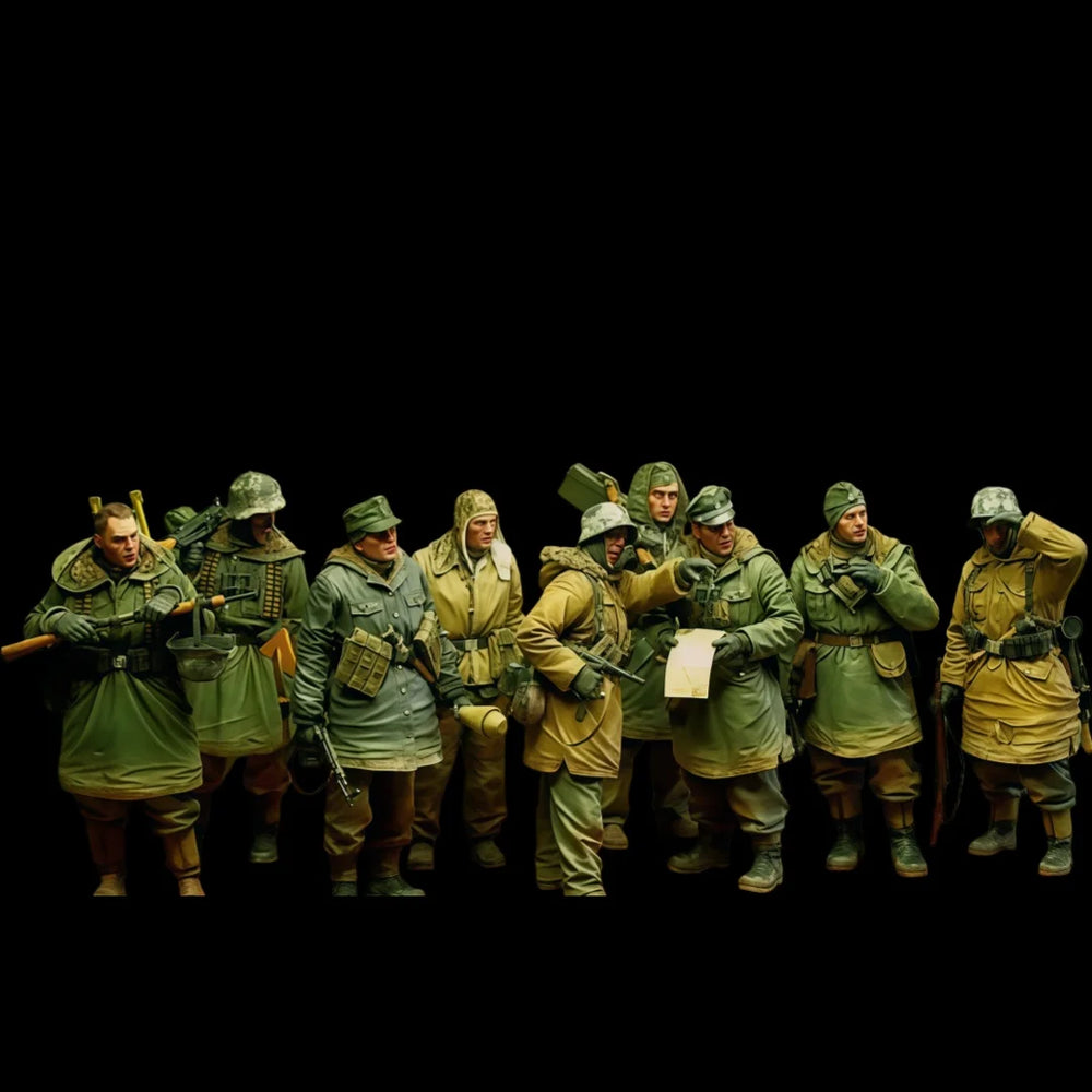 1/35 WWII Soviet WWII Infantry, 9 Figures, Resin Model Figure Kit, Unassembled and Unpainted