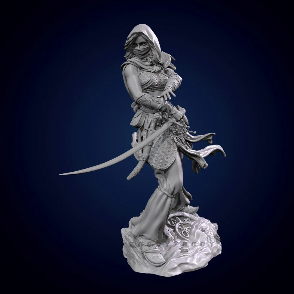 75mm Ornate Swordswoman in Armor with Flowing Cape, Resin Model Figure Kit, Fantasy Theme, Unassembled and Unpainted