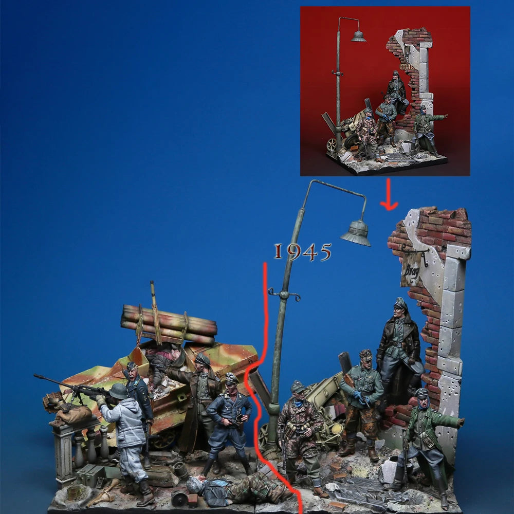 1/35 WWII Urban Bunker Soldiers, 4 Figures, Resin Model Diorama Kit, Unassembled and Unpainted