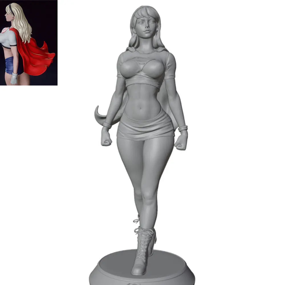 1/24 Female Warrior with Flowing Hair and Curved Blade, Resin Model Figure Kit, Unassembled and Unpainted
