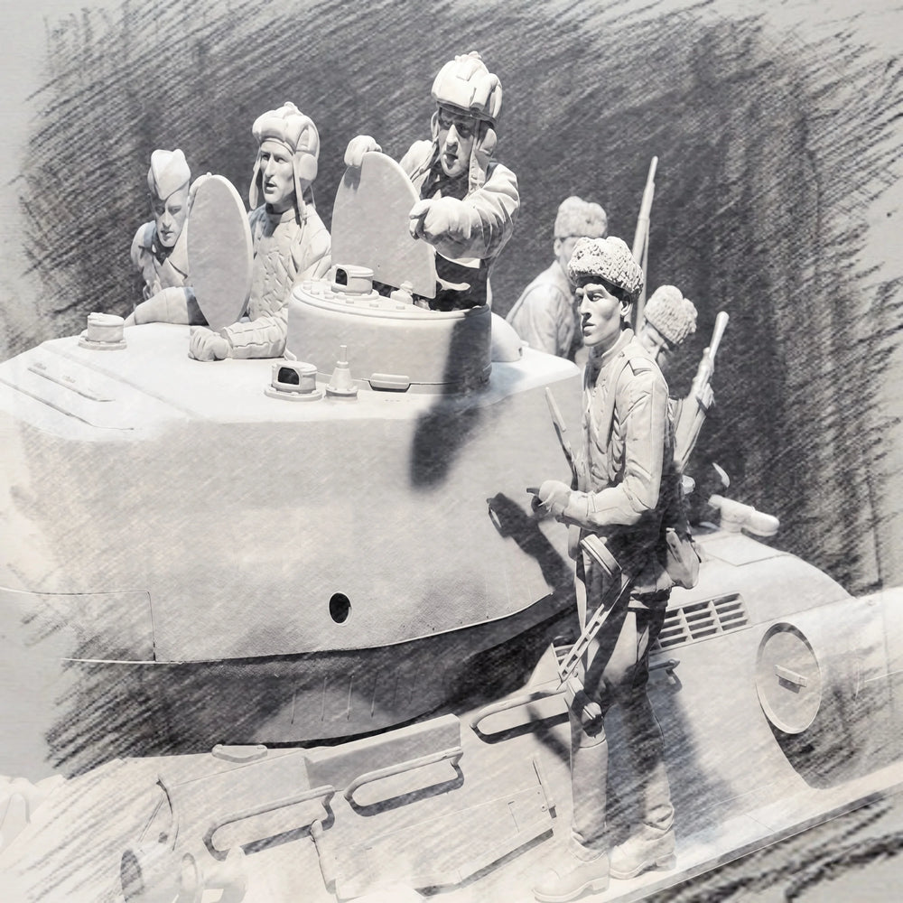 1/16 WWII Tank Crew, 7 Figures, Resin Model Diorama Kit, Unassembled and Unpainted
