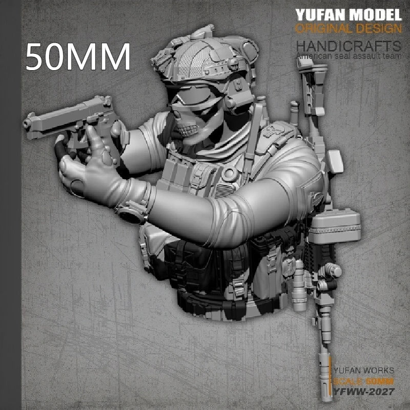 50mm Modern Navy SEAL Operator, Resin Model Bust Kit, Unassembled and Unpainted