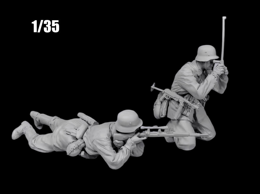 1/35 WWII German Sniper Team, 2 Figures, Resin Model Figure Kit, Unassembled and Unpainted