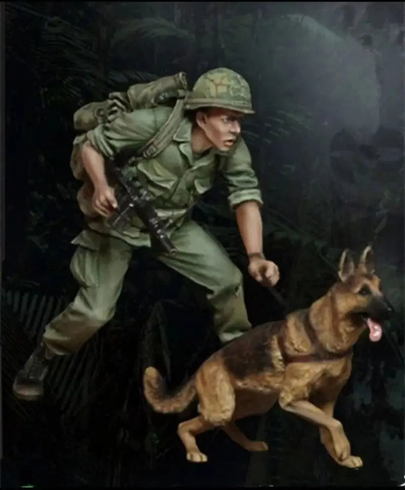 1/35 WWII US Army Infantry with Military Dogs, 4 Figures, Resin Model Figure Kit, Unassembled and Unpainted