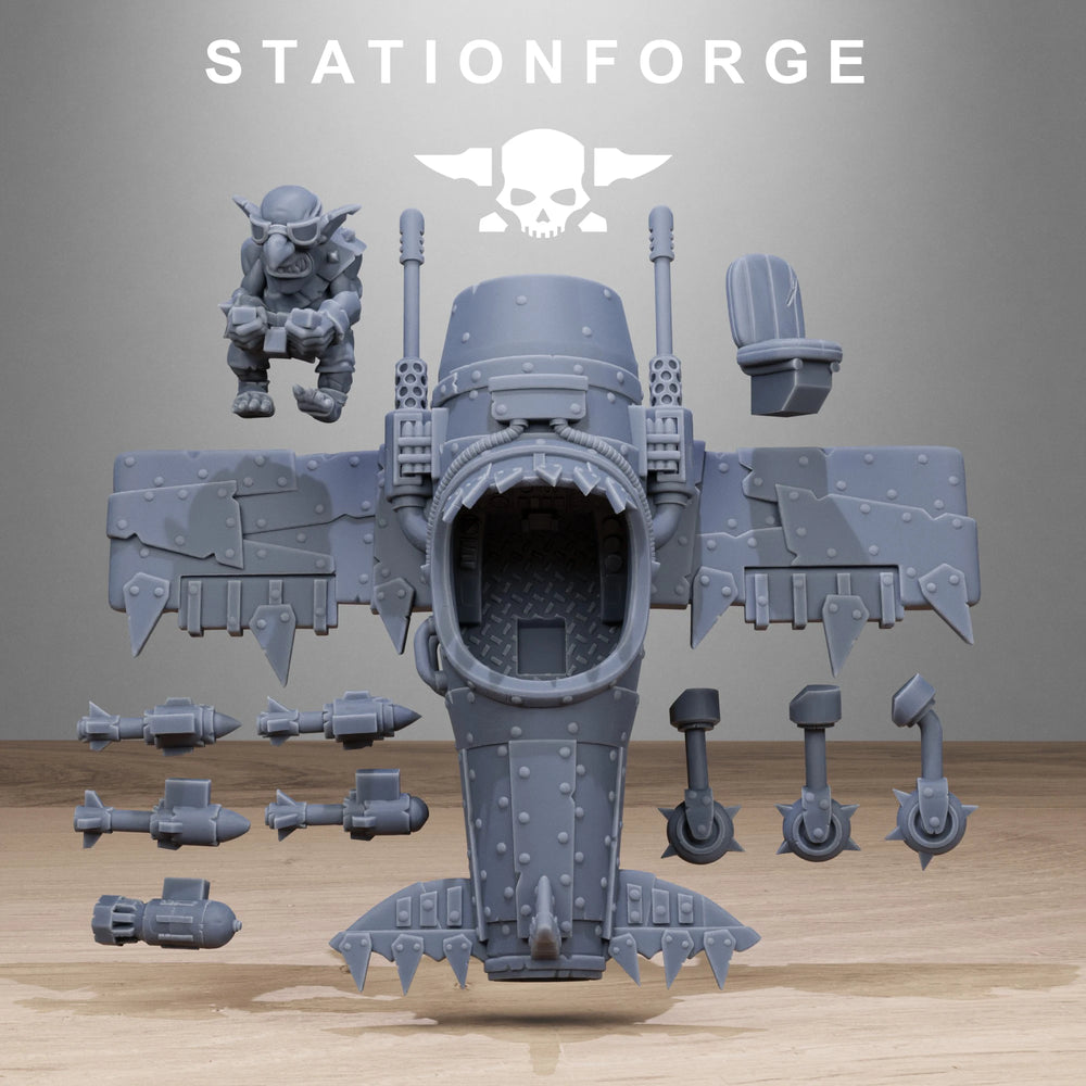 Ork Fighter, 6 Figures, Resin Model Aircraft Kit, Sci-Fi Theme, Unassembled and Unpainted