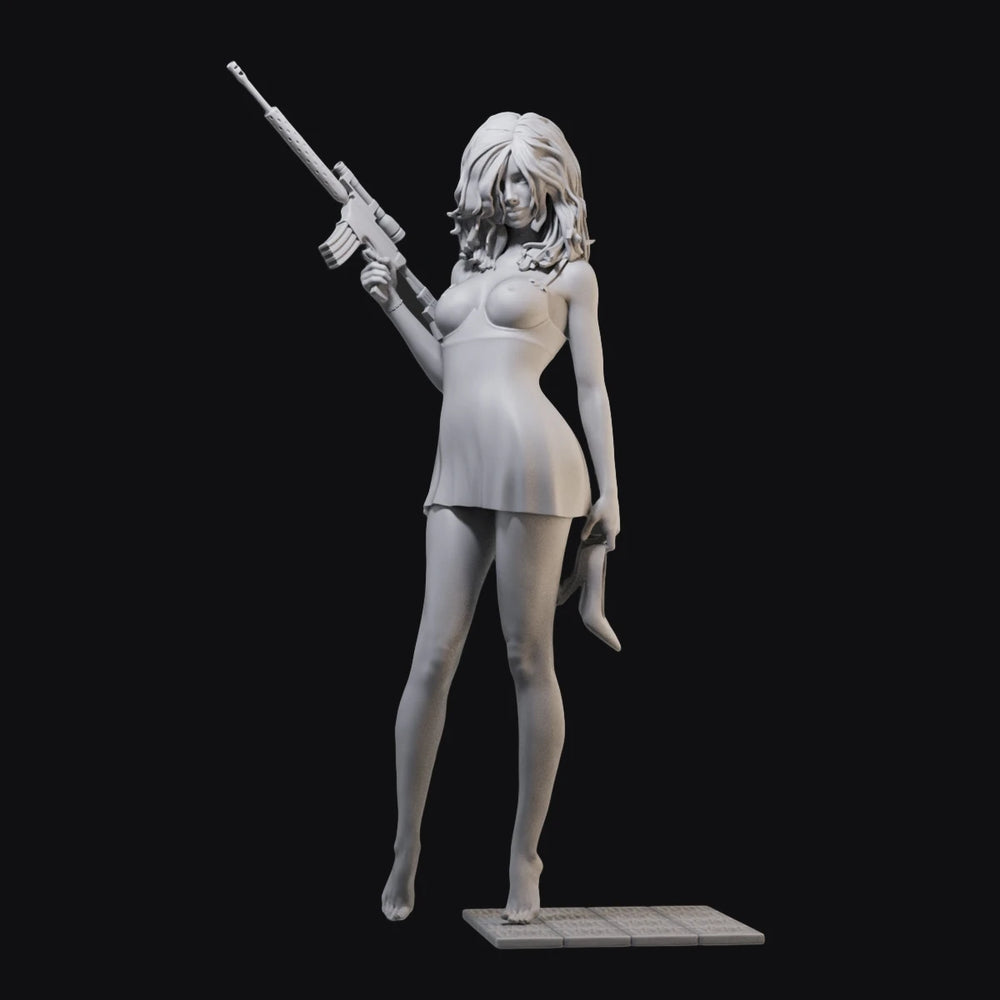 1/24 Female Commando with Rifle in Combat Stance, Resin Model Figure Kit, Unassembled and Unpainted