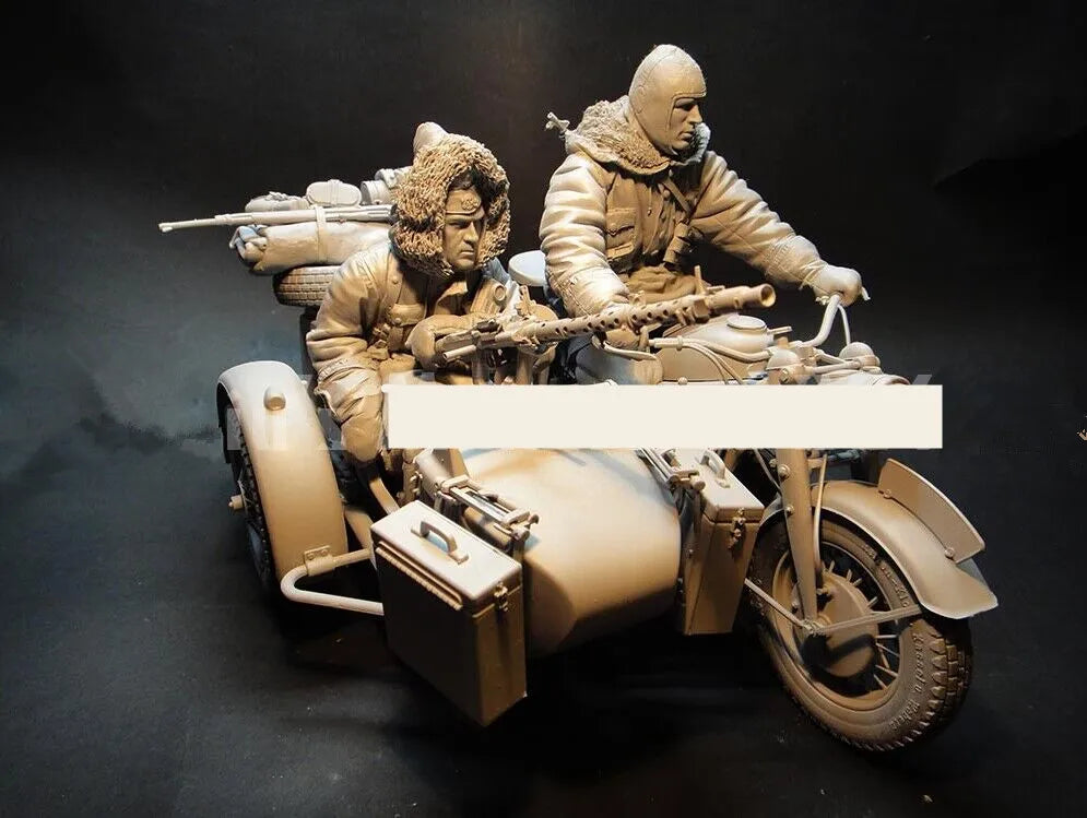 WWII German Motorcycle Dispatch Unit, 2 Figures, Resin Model Figure Kit, Unassembled and Unpainted