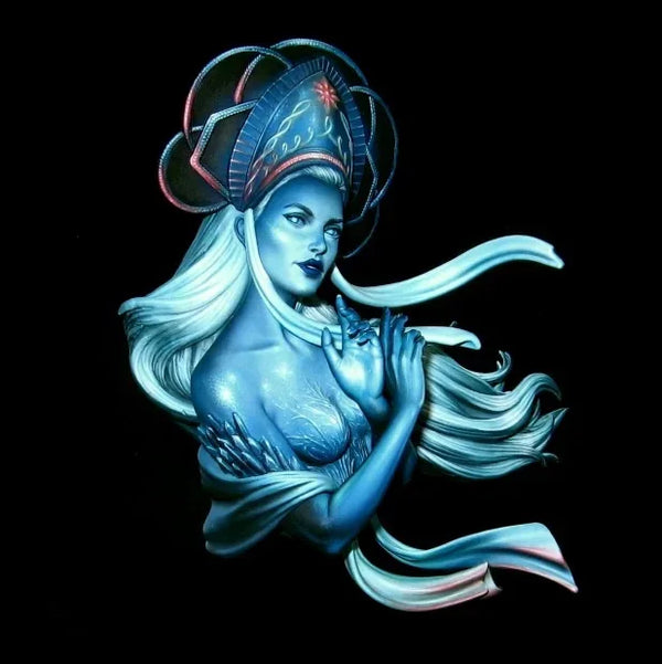 1/10 Sorceress with Ornate Crown and Flowing Ribbons, Resin Model Bust Kit, Fantasy Theme, Unassembled and Unpainted