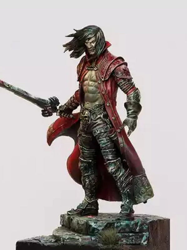 1/24 Medieval Female Warrior with Battle Axe in Red Armor, Resin Model Figure Kit, Unassembled and Unpainted