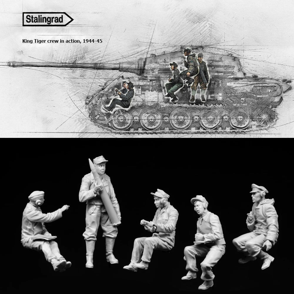 1/35 WWII German King Tiger Crew in Combat Positions, 5 Figures, Resin Model Figure Kit, Unassembled and Unpainted