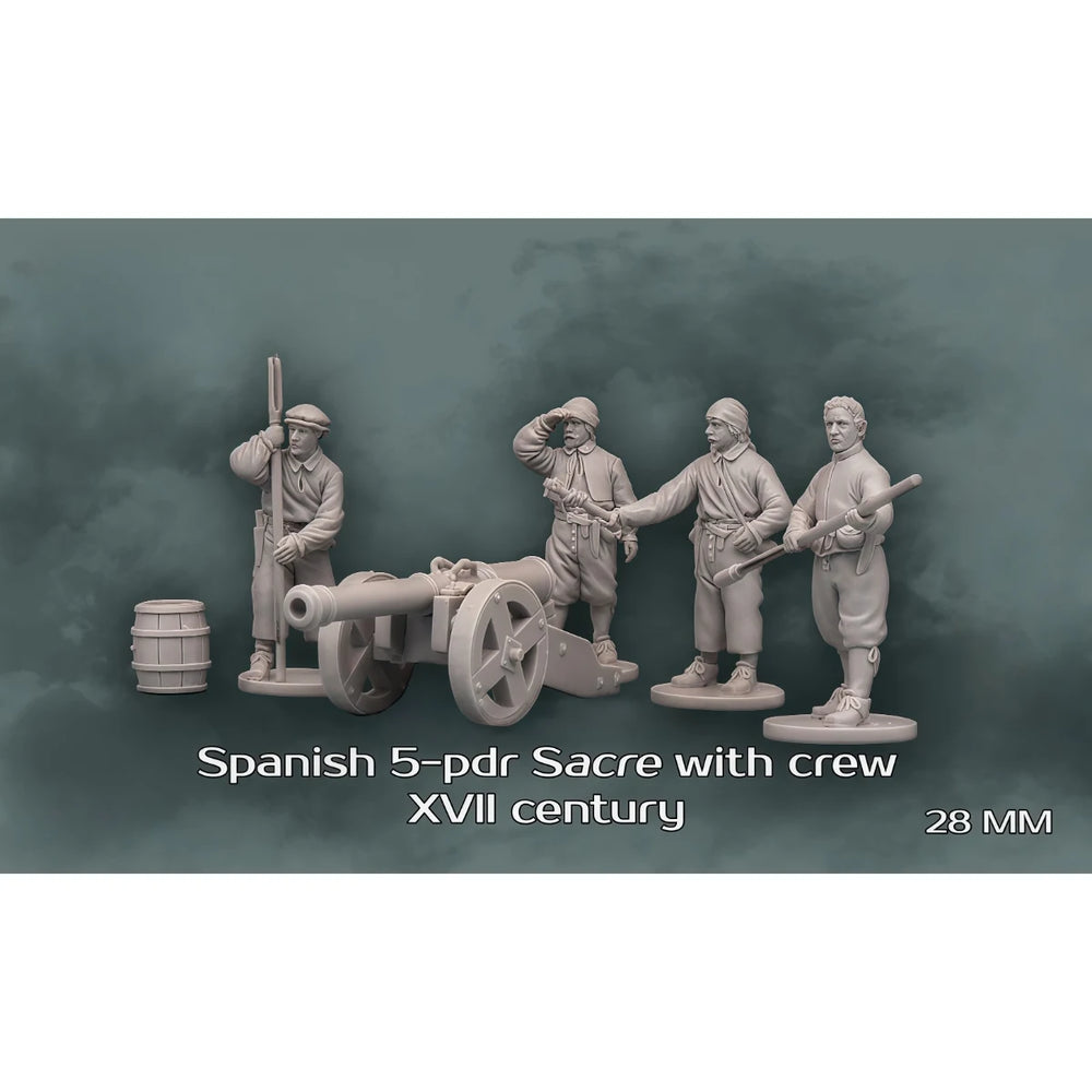28mm Spanish 5-Pounder Sacre with Crew, 4 Figures, Resin Model Figure Kit, Military Theme, Unassembled and Unpainted