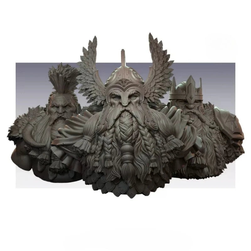 Dwarf King, 3 Figures, Resin Model Bust Kit, Fantasy Theme, Unassembled and Unpainted