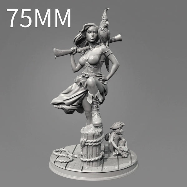 75mm Caribbean Warrior Woman, Resin Model Figure Kit, Fantasy Theme, Unassembled and Unpainted