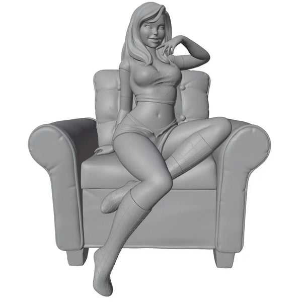 1/24 Pin-up on Chair, Resin Model Figure Kit, Unassembled and Unpainted