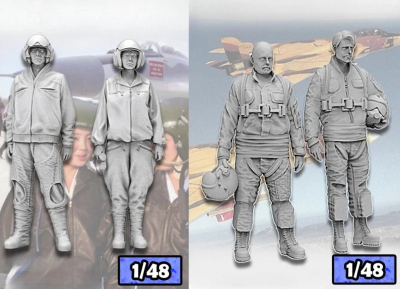 1/48 WWII Fighter Pilots, 4 Figures, Resin Model Figure Kit, Unassembled and Unpainted
