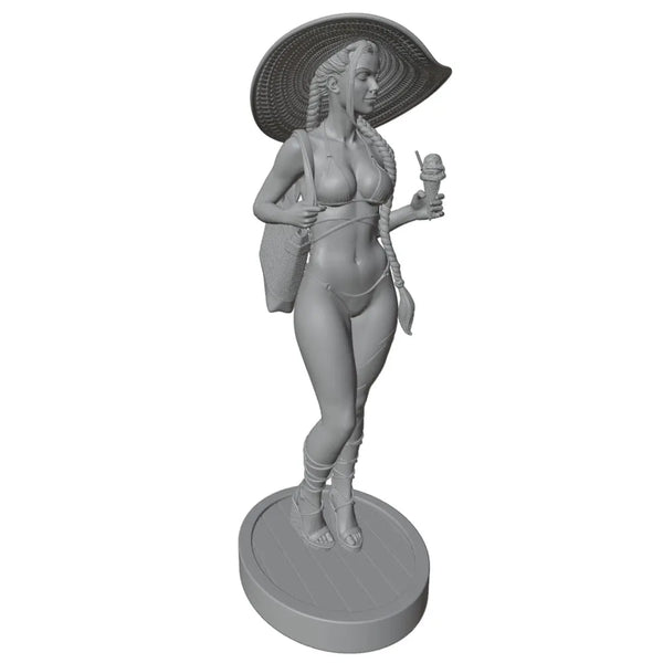 1/24 Beach Pin-up with Tropical Drink and Hat, Resin Model Figure Kit, Unassembled and Unpainted