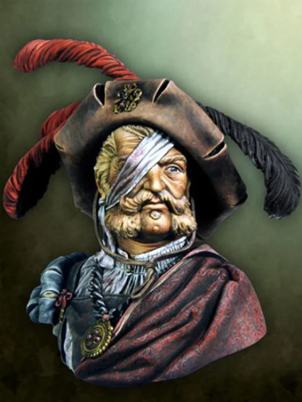 1/10 Ancient Corsair Captain with Red Feathered Hat, Resin Model Bust Kit, Unassembled and Unpainted