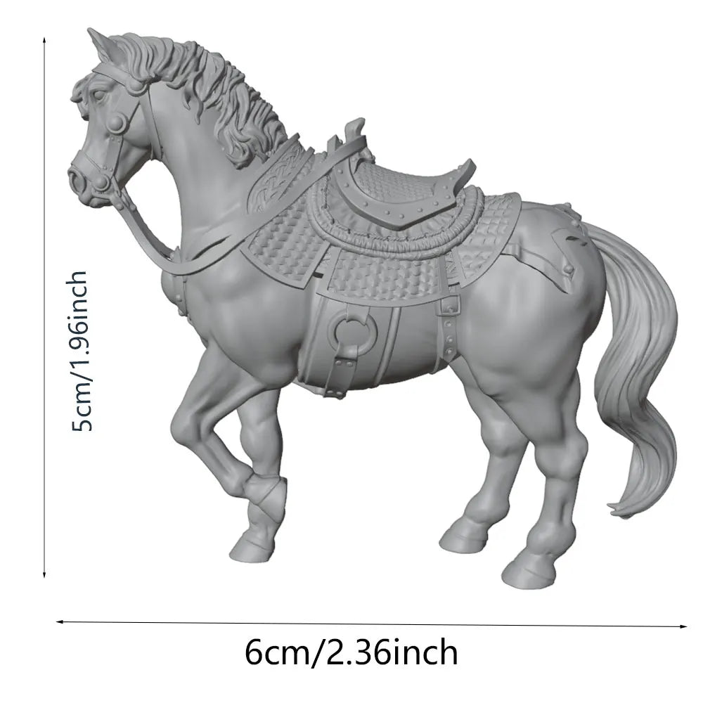 50mm Ornate Armored War Horse, Resin Model Creature Kit, Fantasy Theme, Unassembled and Unpainted