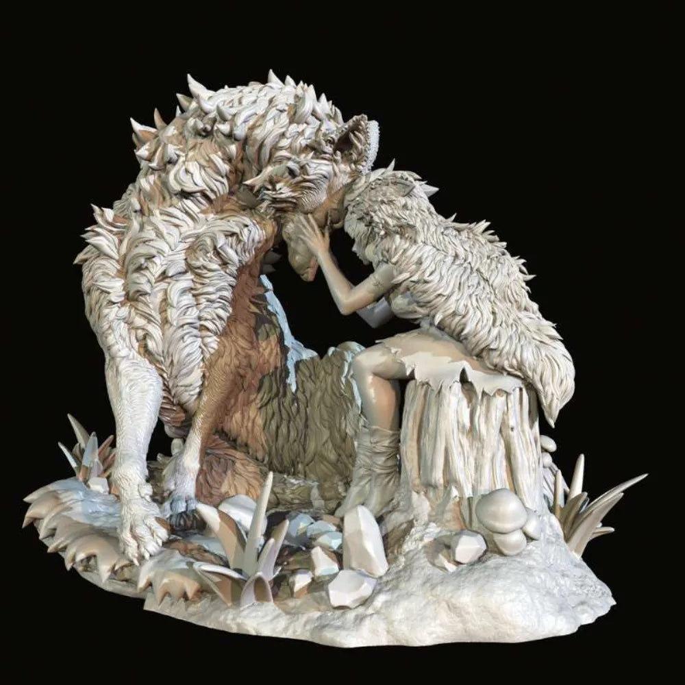 50mm The Wolf Mother and the Princess, 2 Figures, Resin Model Creature Kit, Fantasy Theme, Unassembled and Unpainted