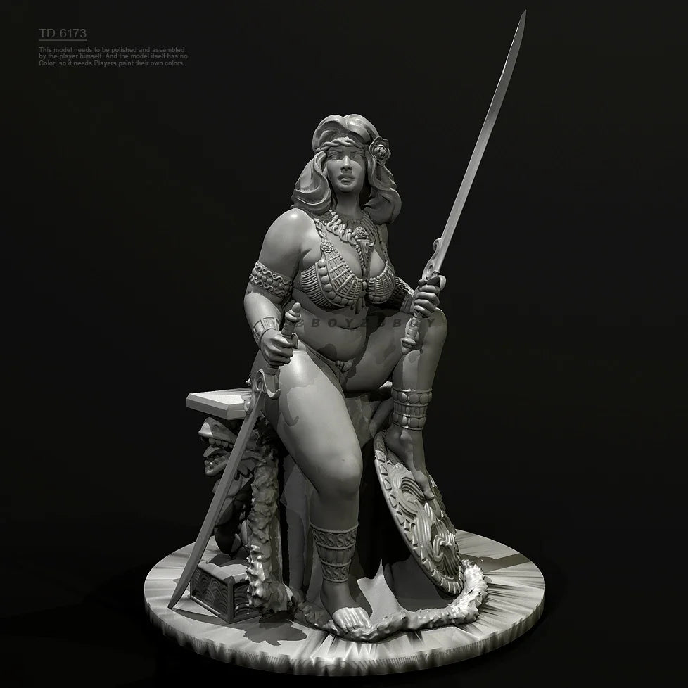 75mm Female Warrior with Serpent Guardian, Resin Model Figure Kit, Fantasy Theme, Unassembled and Unpainted