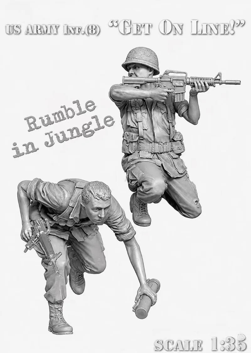 1/35 Vietnam War US Army Combat Soldiers, 2 Figures, Resin Model Figure Kit, Unassembled and Unpainted