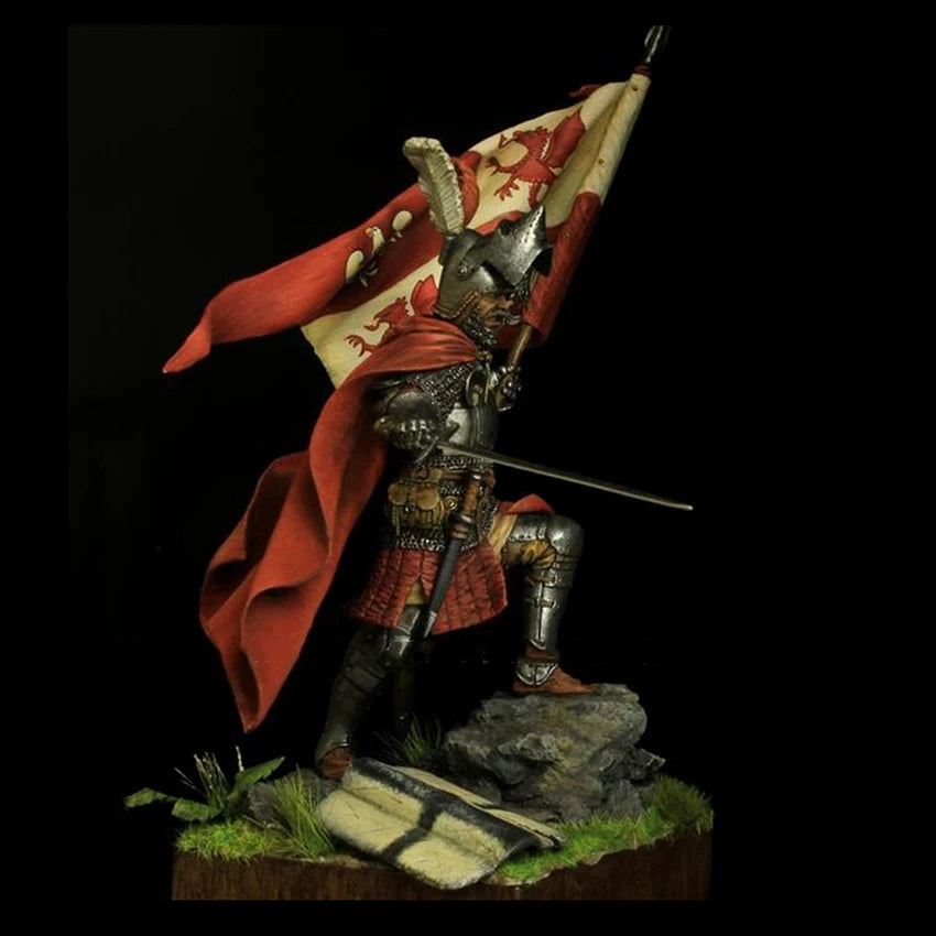 1/24 Medieval Knight Commander with Heraldic Banner, Resin Model Figure Kit, Unassembled and Unpainted