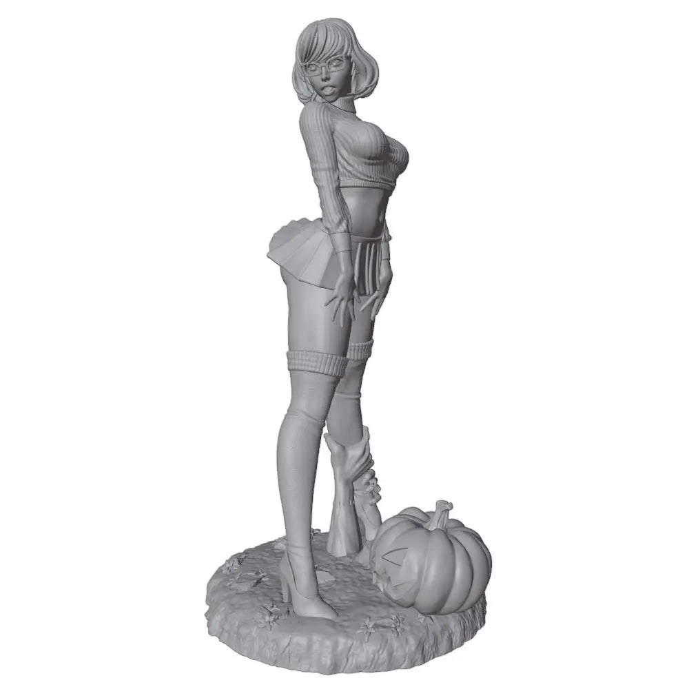 1/24 Autumn Pin-up Standing on Pumpkin, Resin Model Figure Kit, Unassembled and Unpainted