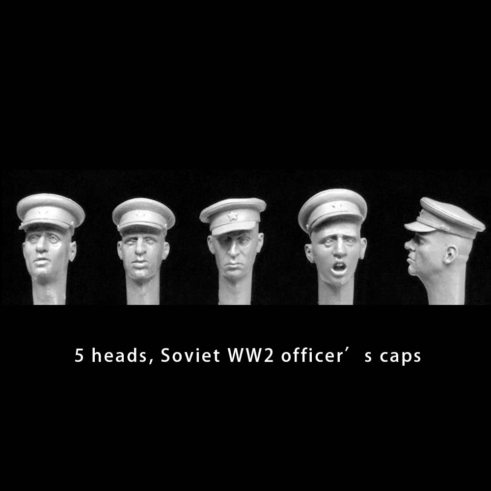 1/35 WWII Soviet Officer Heads in Peaked Caps, 5 Figures, Resin Model Figure Kit, Unassembled and Unpainted